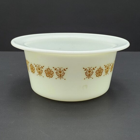 Pyrex Butterfly Gold Butter Tub Corning White Bowl with Gold Flowers - Picture 3 of 9